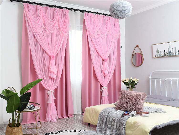 Multi-Layers Blackout Cloth+Voile Curtain With Valance Lace Window Curtain Drape Custom Blind Bedroom Living Room Home Deco
