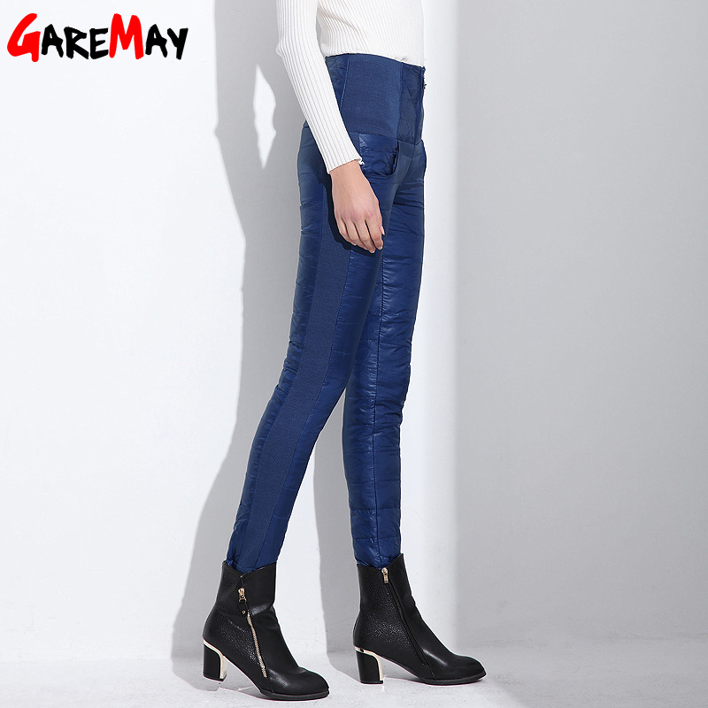 Women Pants Trousers Winter High Waisted Outer Wear Women female Fashion Slim Warm Thick Duck Down Pants Trousers skinny