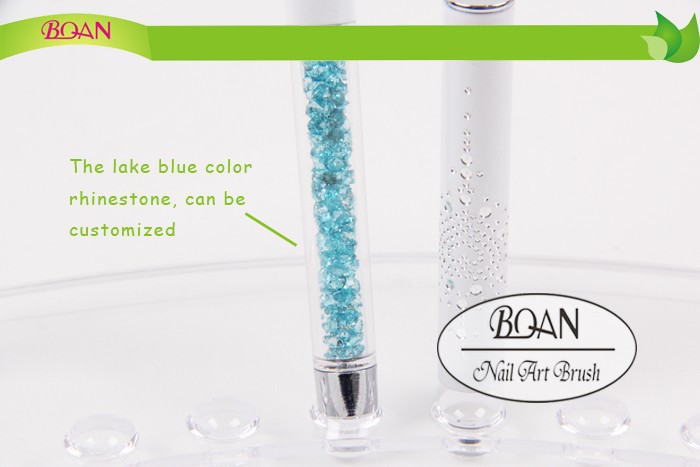 BQAN Flat 6# Nail Brush Lake Blue Diamond Decorated Nail Gel Brush Nails Gel Polish Flat Brush 1 PC