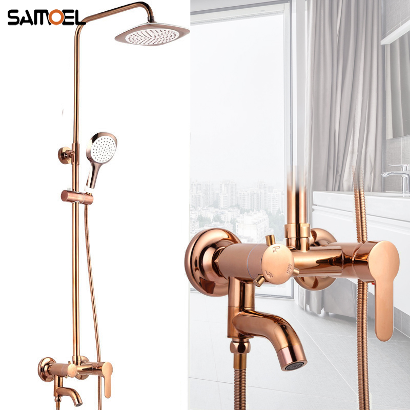 Modern Fashionable Brass Rose Golden Wall Mounted Shower Faucet Set Rose Gold Bathroom Shower Bath Mixer Tap ST342
