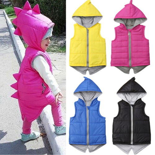 4 Colors Infant Kids Baby Girl Boy Dinosaur Vest Down Hooded Zipper Jacket Waistcoat Coat Winter Thick Warm Outwear Outfits 0-5T