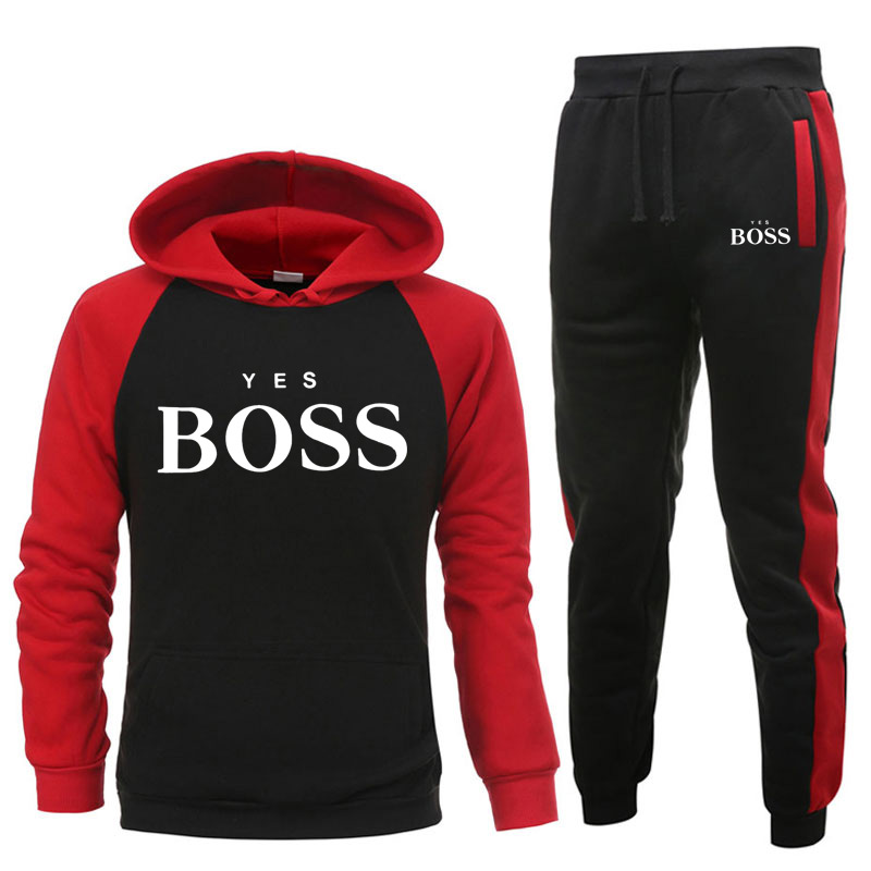 New Tracksuit Brand New Fashion Men Sportswear Yes Boss Print Men Hoodies Pullover Hip Hop Mens Patchwork Sweatshirts Clothing
