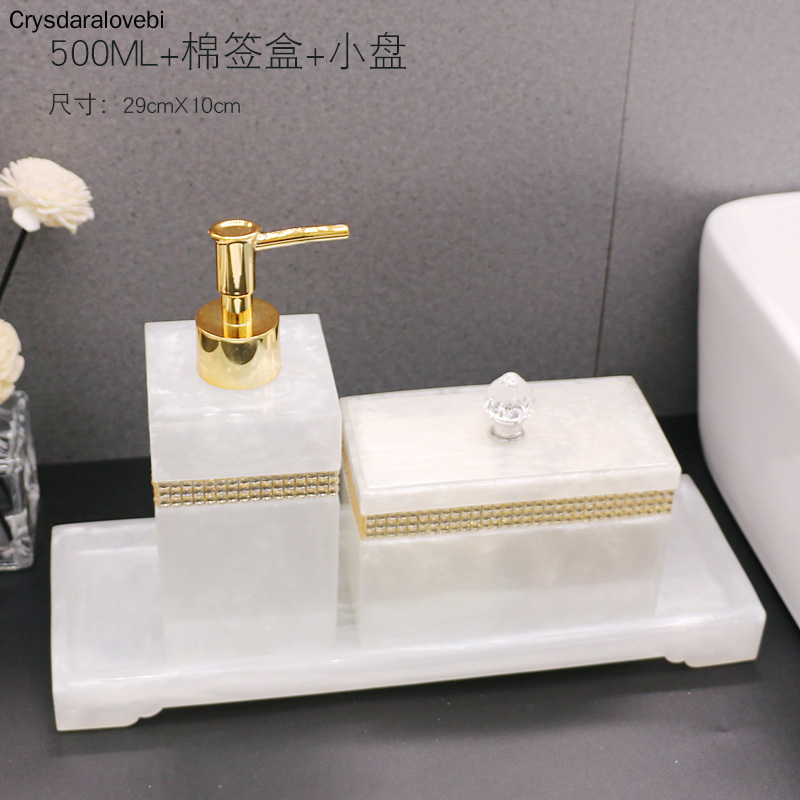 Nordic Resin Bathroom Accessories Set Tray Rhinestone Soap Dispenser Toothbrush Holder Emulsion Bottle Hand Sanitizer