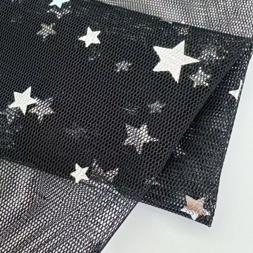 Polyester Mesh Silver Foil Mixed Size Star Fabric