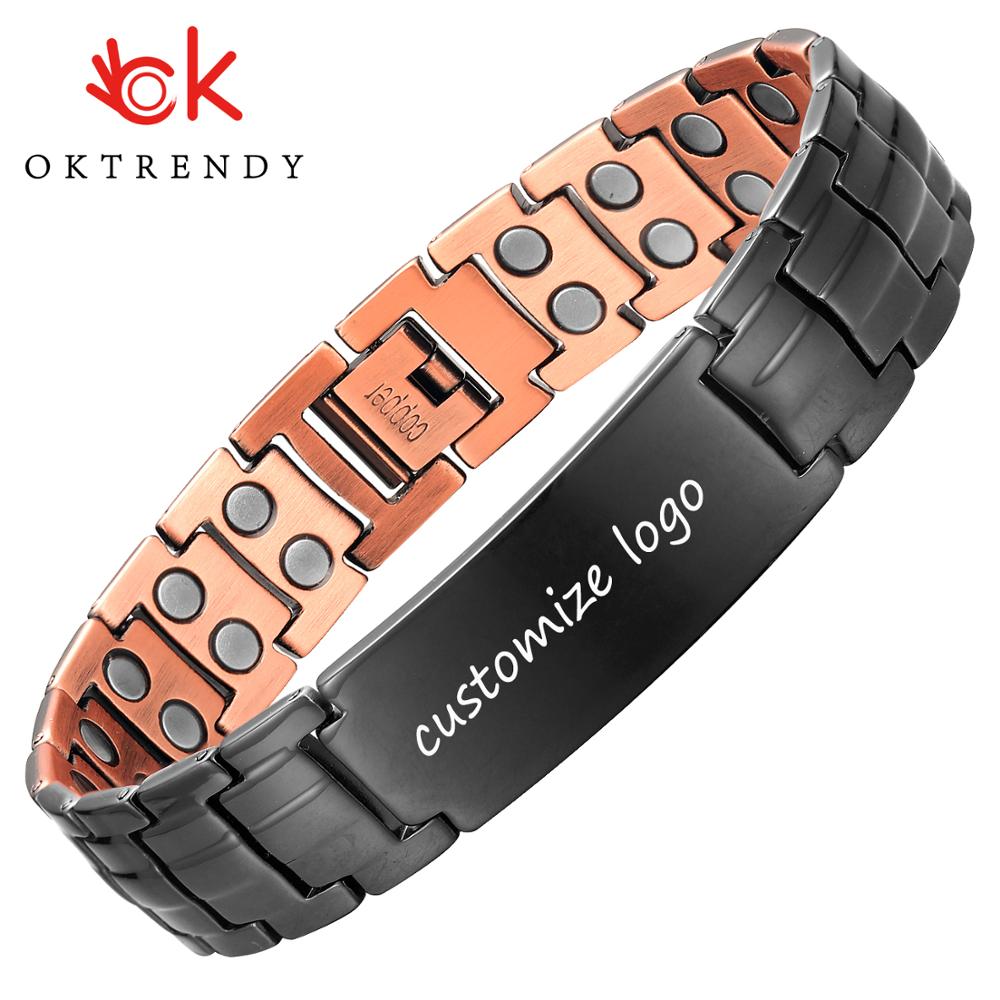 Copper Magnetic Bracelet Personalize ID Name Bracelets for Men Women Adjustable Wristband Bracelet Bangle Metal Jewelry Gift