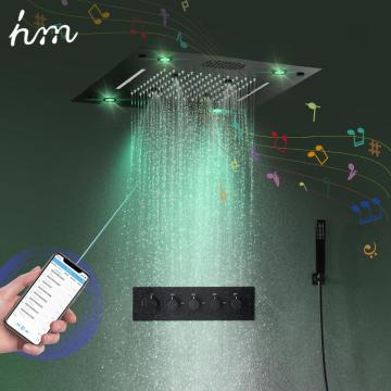 hm 2020 New Music Shower System Bathroom Smart LED Lighting Rainbow Waterfall Thermostatic 16 inch Music Shower Faucet Set