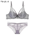 New Gray Bras Women Underwear Set Cotton Thick Brassiere Black Bandage Sexy Push Up Bra Panties Set Lace Lingerie Embroidery