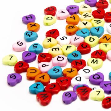 Solid Colors Acrylic Heart Shape Letters Beads 4*11mm 1200pcs DIY Bracelet Spacer Alphabet Beading Material Plastic Lucite Beads