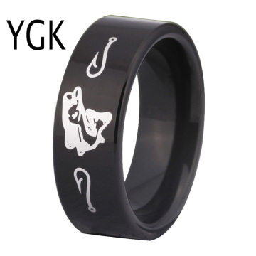YGK JEWELRY Hot Sales 8MM Black Pipe Outdoor Hunting Fishing New Men's Tungsten Comfort Fit Ring for Wedding