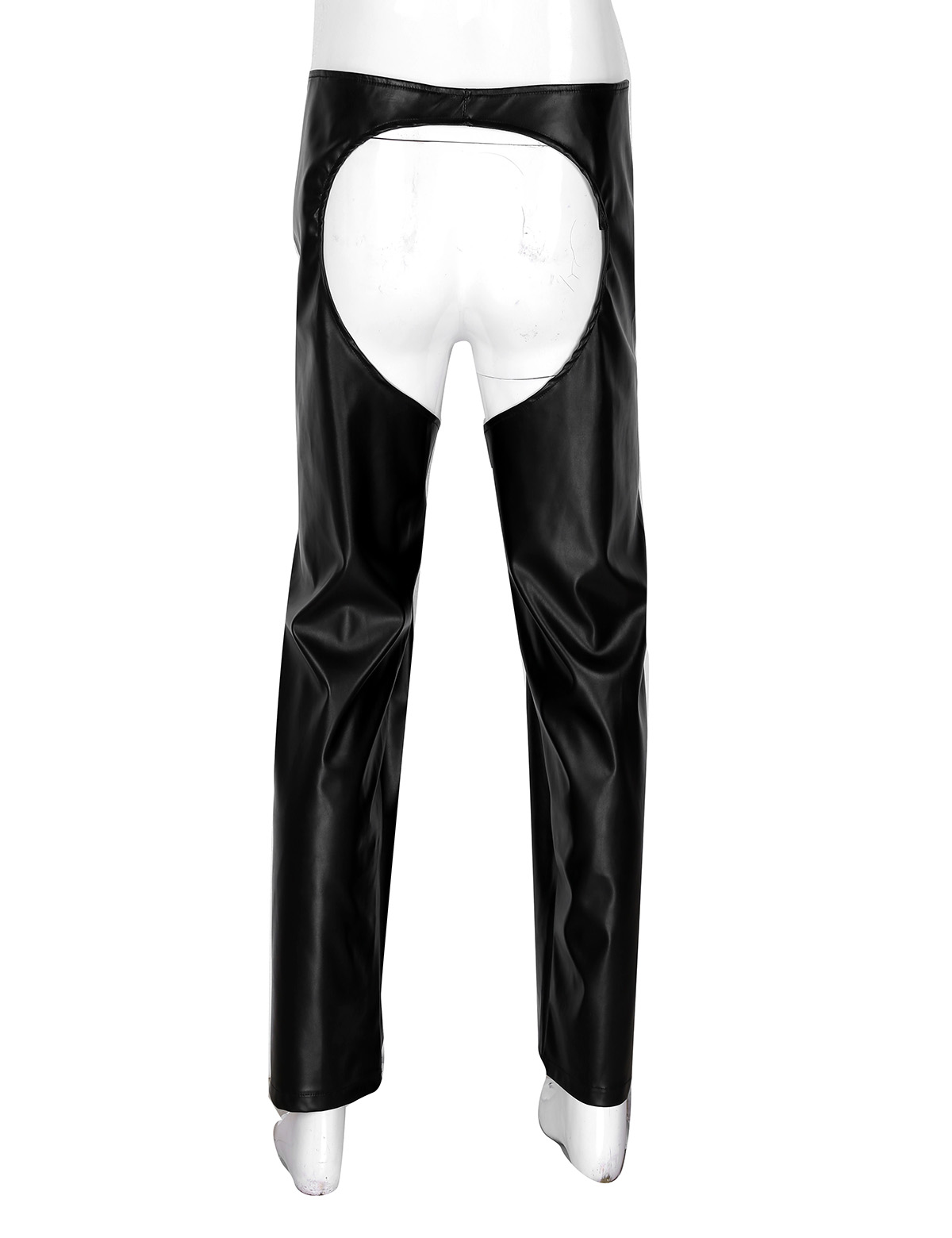Mens Lingerie Sexy Crotchless Pants Wild West Cowboy Leather Chaps with Fringed Details Sex Costume Buckled Loose Long Pants