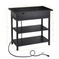 Black Bedroom Bedside Nightstand with Charging Ports