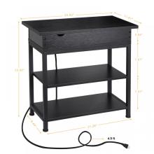 Black Bedroom Bedside Nightstand with Charging Ports