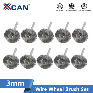 XCAN Wheel Brush Kit 10pcs 22mm Stainless Steel/Brass/Nylon for Polishing Grinding 3.0mm Shank Rotary Polishing Brush