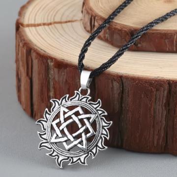 QIAMNI Retro Alatyr Star Slavic Amulet Necklace Rope Chain Svarog Square Pendant Norse Talisman Pagan Necklace Viking Jewelry