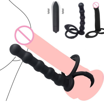 Double Penetration Strap on Dildo Plug Bullet Vibrator Adult Games Anal Beeds Plug Wearable G Spot Stimulator BDSM Sex Toys