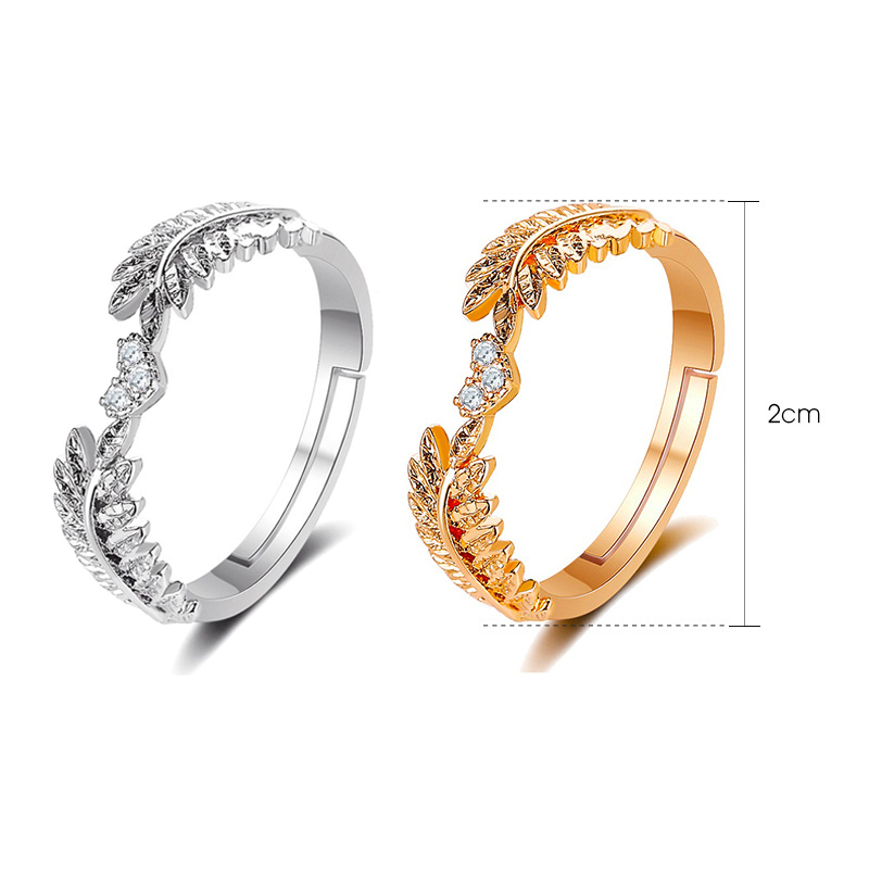 Newly Fresh Sweet Leaf Adjustable Ring Female Light Luxury Olive Branch Finger Ring DO99