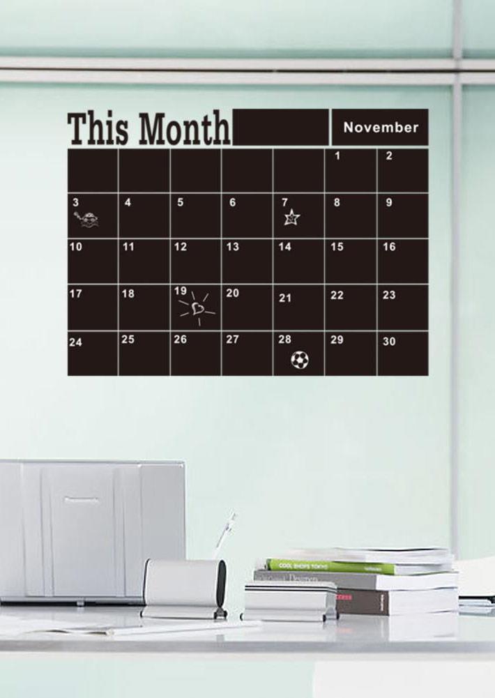 Wall Sticker Decor Calendar Home DIY Blackboard Mural Monthly Memo Decals Month Plan