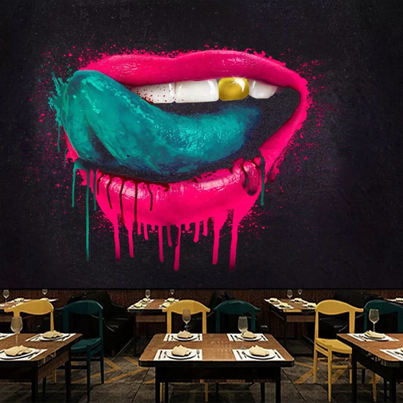 Custom Mural Wallpaper Creative Abstract Graffiti Mouth Tongue Bar KTV Cafe Restaurant Living Room Sofa Background Wall Painting