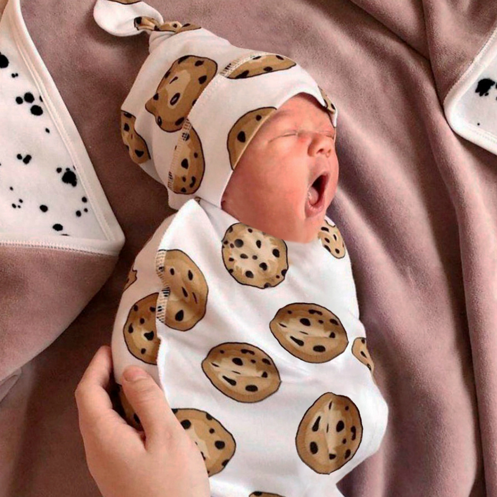 Baby Sleeping Bags With Hat Super Soft For Newborn Swaddle Muslin Blanket Printed Infant Sleeping Bags Wrap Cap 0-6M Accessory