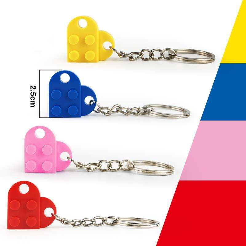 50PCS/set Key Chain Blocks Heart Blocks Brick Building Blocks Accessories Keychain Block Model Kits Set DIY Toys for Kids