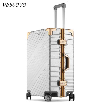 VESCOVO Aluminum frame trolley suitcases ABS+PC rolling luggage spinner on wheel men women 20inch boarding box 24