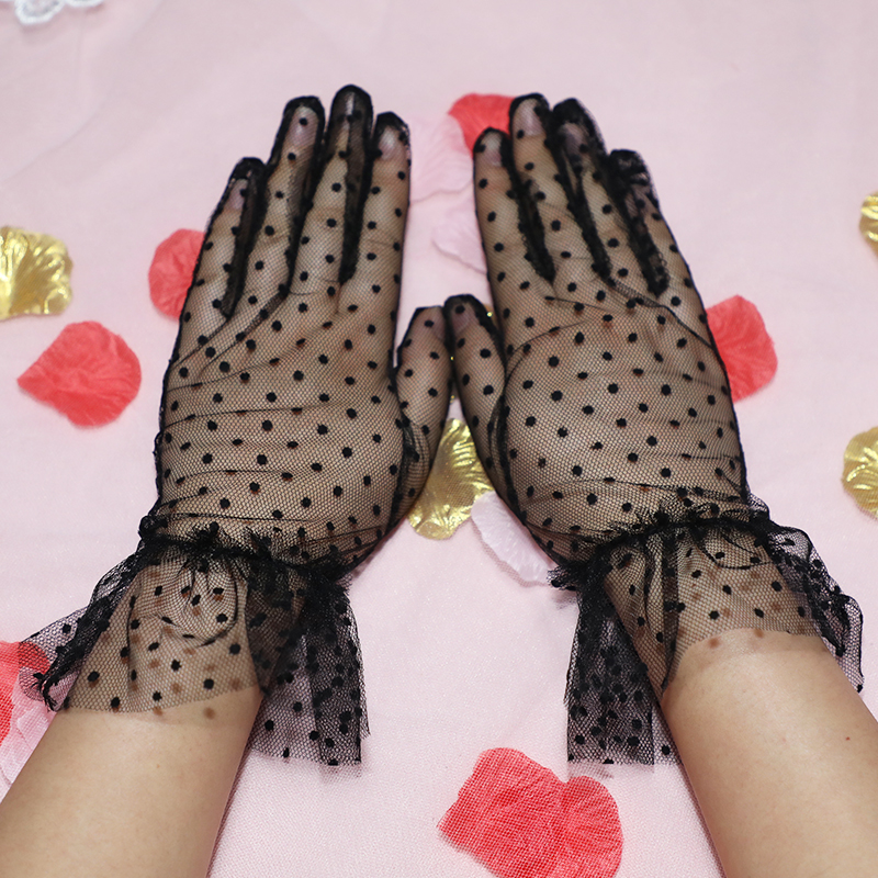 Women's Sexy Transparent Gloves Black White Pot Bowknot Sheer Tulle Gloves Ladies Summer Guantes Prom Party Dress Fishnet Gloves