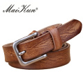 MaiKun Thin Belts for Women Unisex Genuine Leather Belt Female Metal Pin Buckle Belt