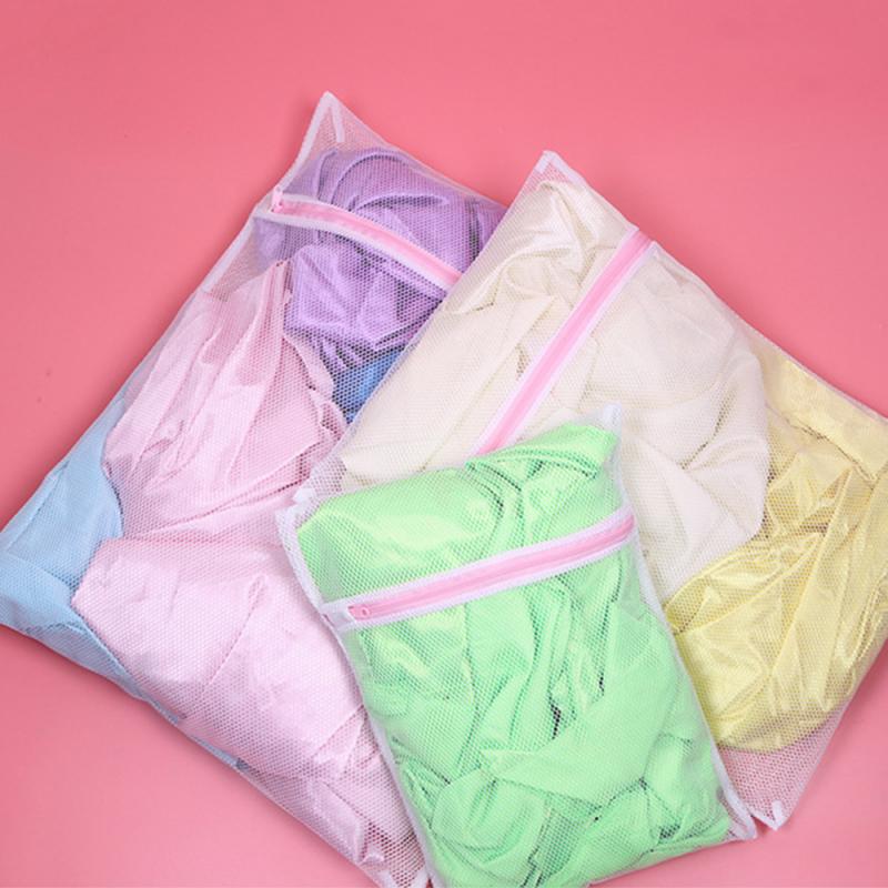 3 Size Zippered Mesh Laundry Wash Bags Foldable Thicken Delicates Lingerie Underwear Washing Machine Clothes Net