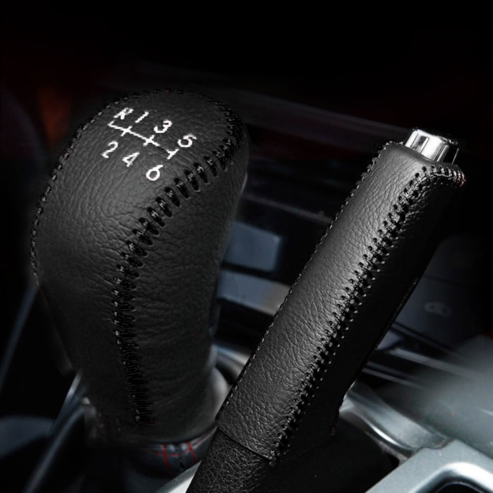 Genuine Leather Covers For Hyundai creta ix25 2017-2019 Accessories Car handbrake Gear Head Shift Knob Cover Gear Shift Cover