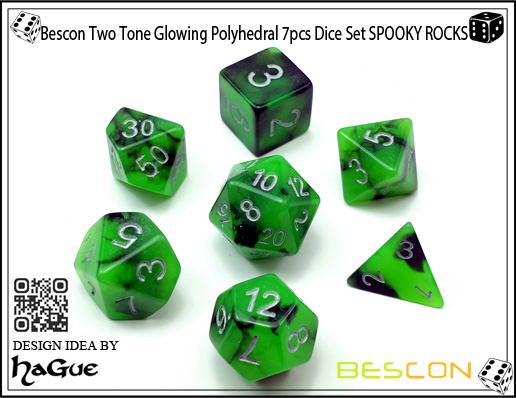 Bescon Two Tone Glowing Polyhedral 7pcs Dice Set SPOOKY ROCKS-2