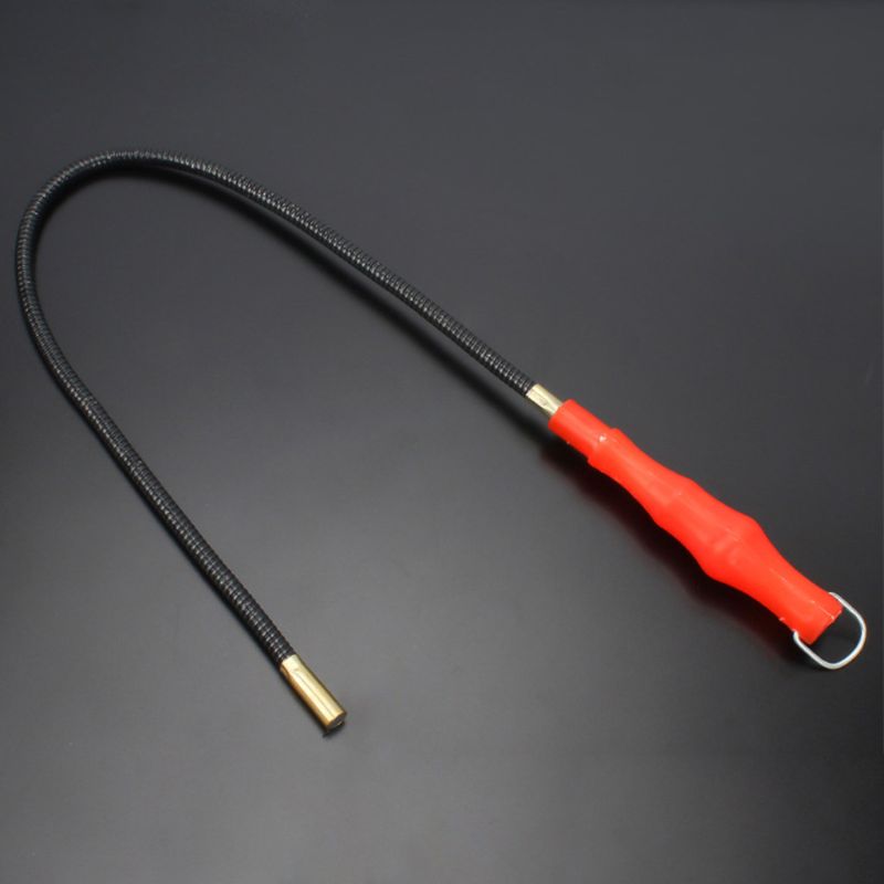 60cm Flexible Magnetic Pickup Tool LED Light Magnet Garage Tool Repair Pick Up Red Plastic Handle Bendable Metal Grabber