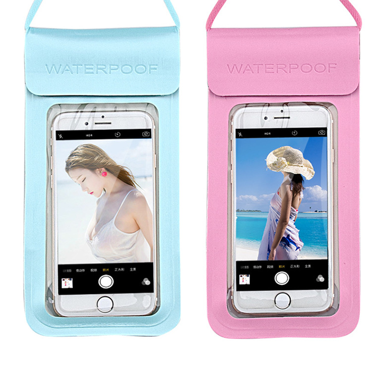 2020 PU Waterproof Phone Case Cover Touchscreen Cellphone Dry Diving Bag Pouch with Neck Strap for Phone 6 Inches 6.5 Inches