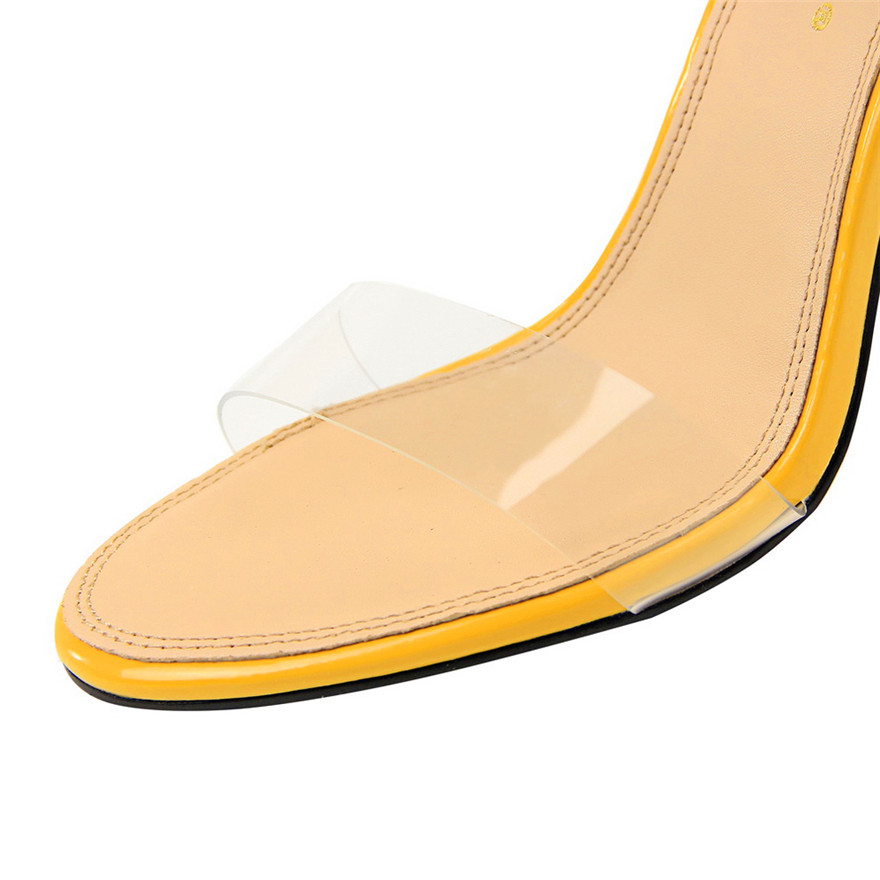 BIGTREE Rome Transparent Crystal Heels Sandals Open Toe Female Thick High Heel Fashion Buckle Dress Pumps Women Sandals 11CM