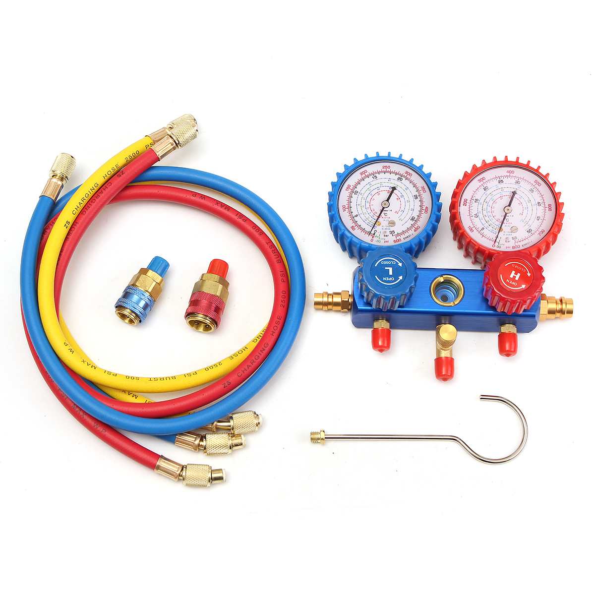 Car Manifold Gauge Set A/C R134A Refrigerant Charging Hose with 2 Quick Coupler for R134A Air-conditioning Refrigeration