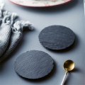 Slate Stone Coasters Round Black Natural Edge Stone Drink Coaster Pad Serving Plate For Home Bar Kitchen