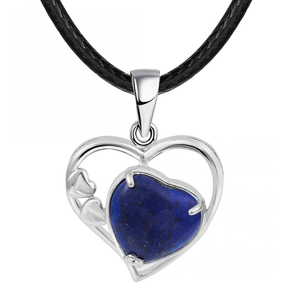 Lapis Lazuli Love Heart Birthstone Pendant Gemstone Necklaces for Women