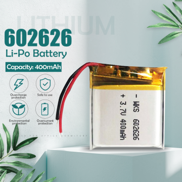 3.7V 400mAh 602626 polymer lithium li ion Rechargeable Battery For LED light Tachograph Car DVR Bluetooth Earphone MP3 MP4