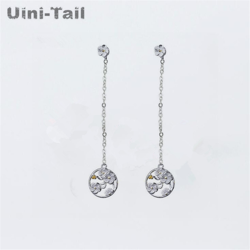 Uini-Tail hot 925 sterling silver Korean cherry long ear wire literary temperament ring plum earrings small fresh flower earring