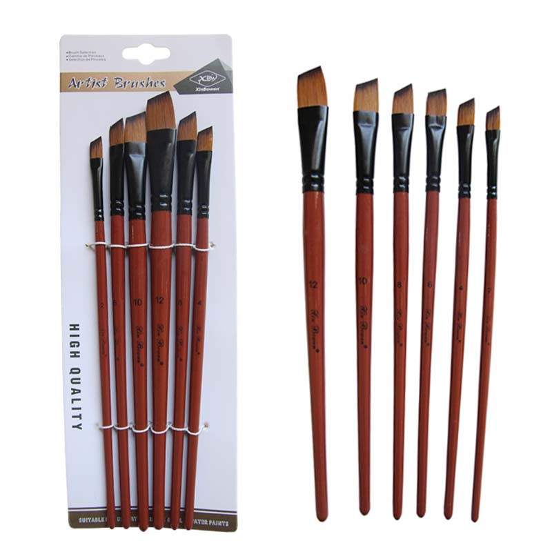 6Pcs/set Nylon Hair Oil Paint Brush Round Filbert Angel Flat Acrylic Learning Diy Watercolor Pen for Artists Painters Beginners