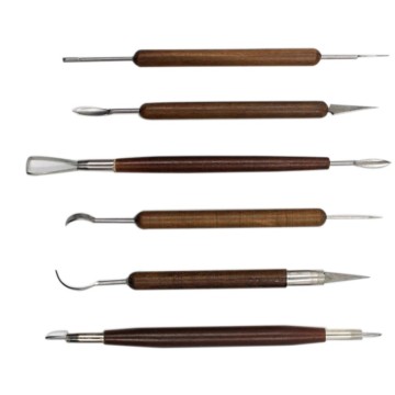 DIY 6PCS Pottery Tools Wooden Handle Polymer Clay Modeling Tools Wax Carving Sculpt Home Tool Set Ceramic Supplies Products