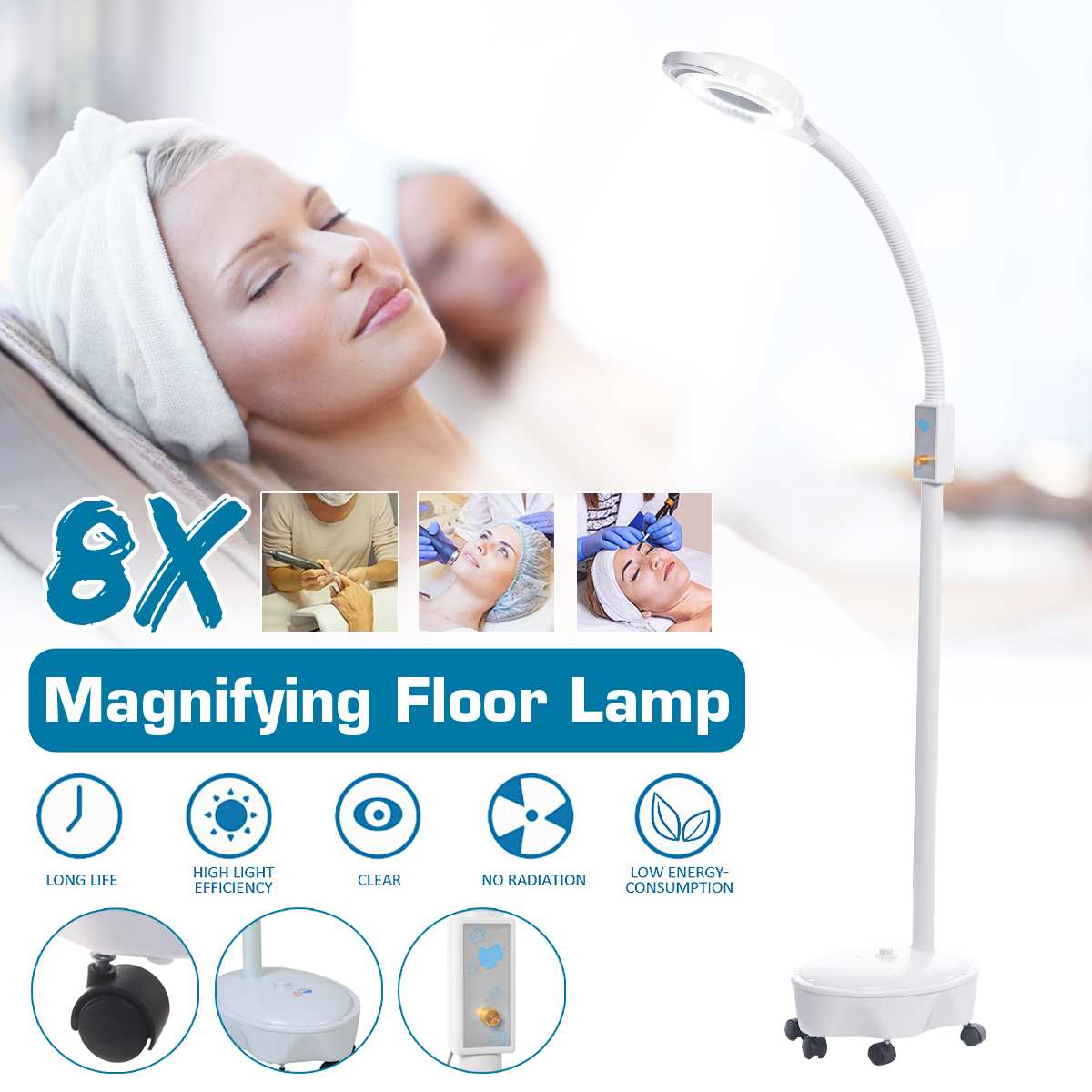 Pro 8X Diopter 120 LED Magnifying Floor Stand Lamp Magnifier Glass Cold Ligth Len Beauty Facial Light For Salon Nail Tattoo 220V