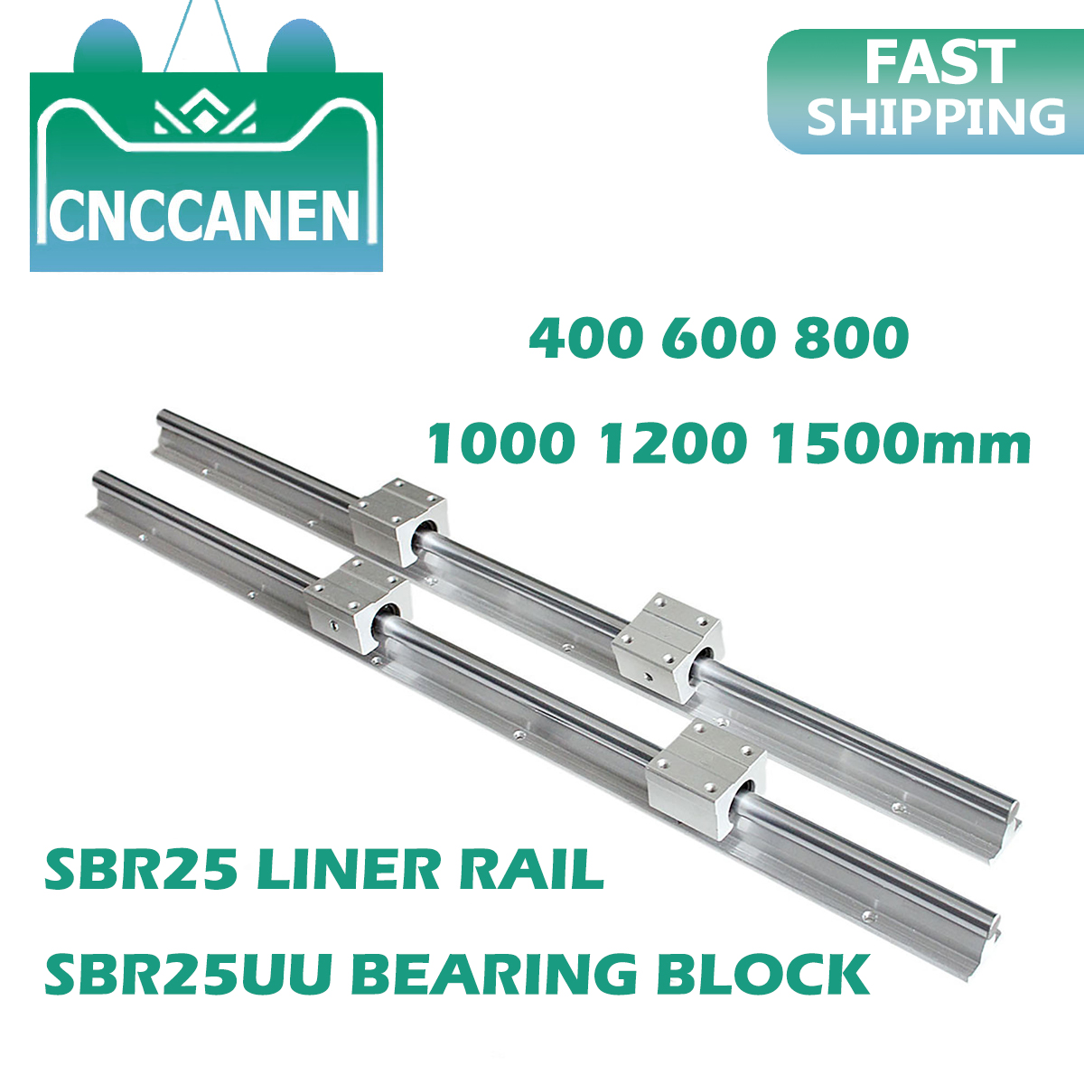 2Pcs SBR25 Linear Rail Guide 400 600 800 1000 1200 1500mm + 4pcs SBR25UU Linear Bearing Block Linear Rail Set