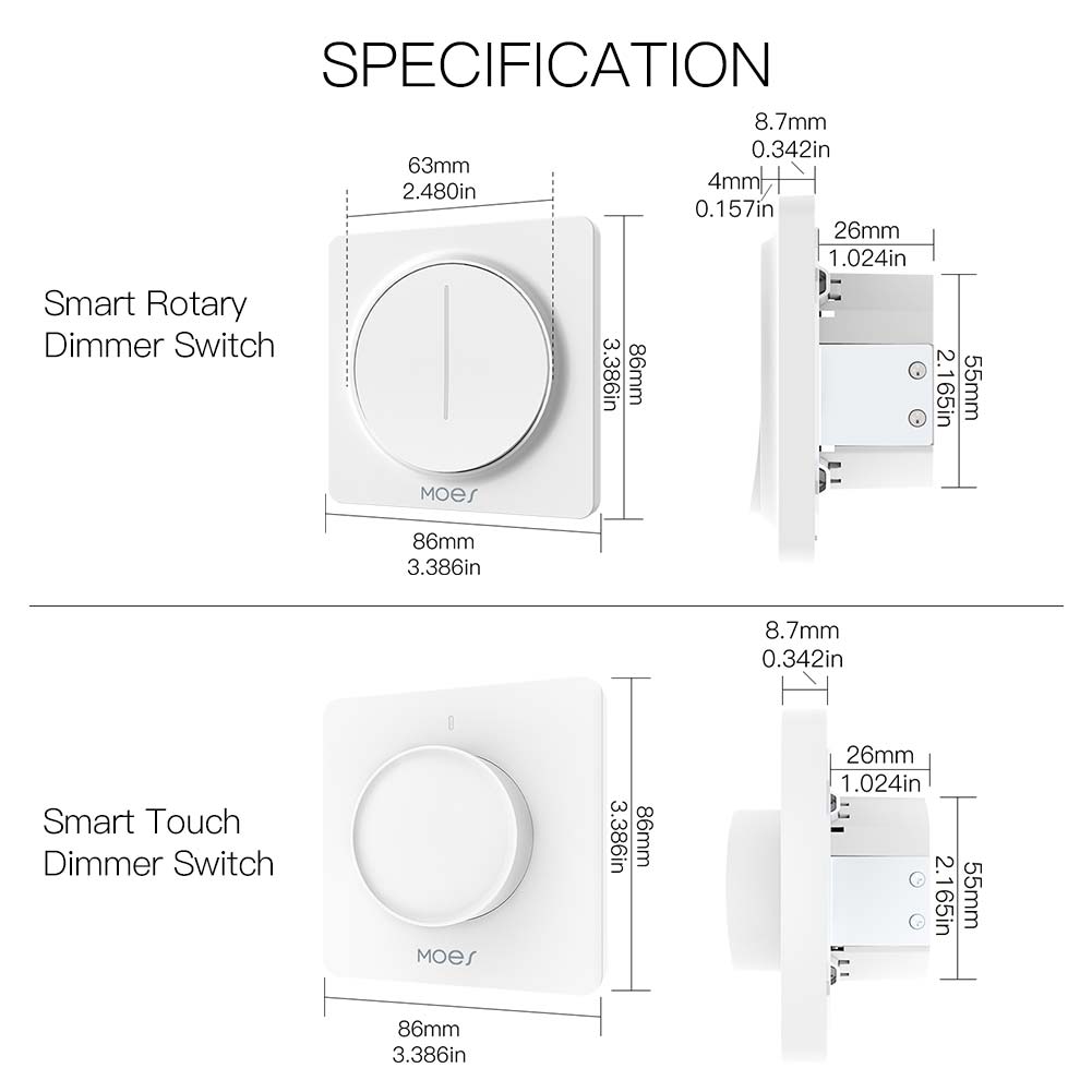 New WiFi Smart Rotary/Touch Light Dimmer Switch Smart Life/Tuya APP Remote Control Works with Alexa Google Voice Assistants EU
