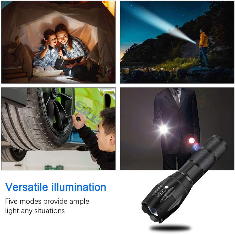 20000lm LED Flashlight High Lumen 5Modes Zoomable Water Resistant Tactical Flashlight torch for Outdoor Camping Hiking Emergency