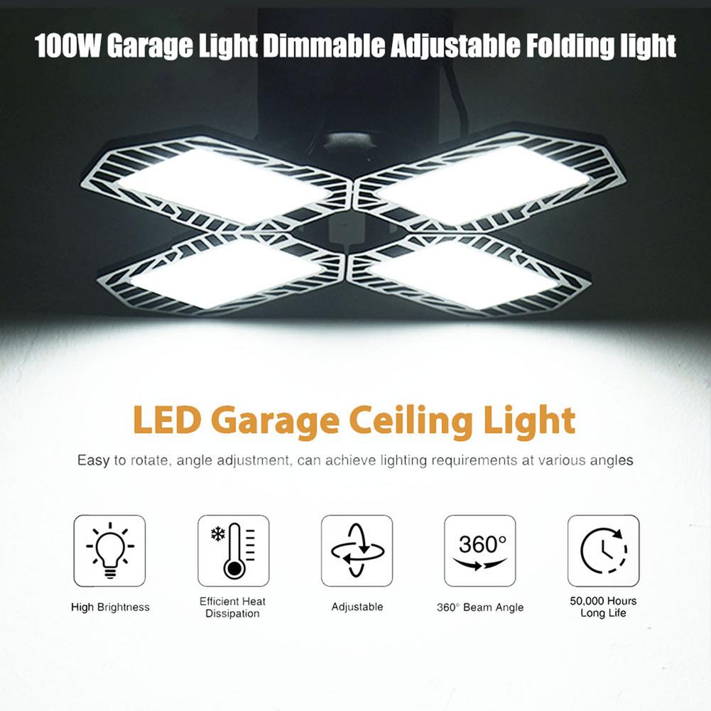 100W Stepless Dimmable Garage Light APP Remote Control Deformable Ceiling Lamp E26 Industrial Lighting For Warehouse Workshop