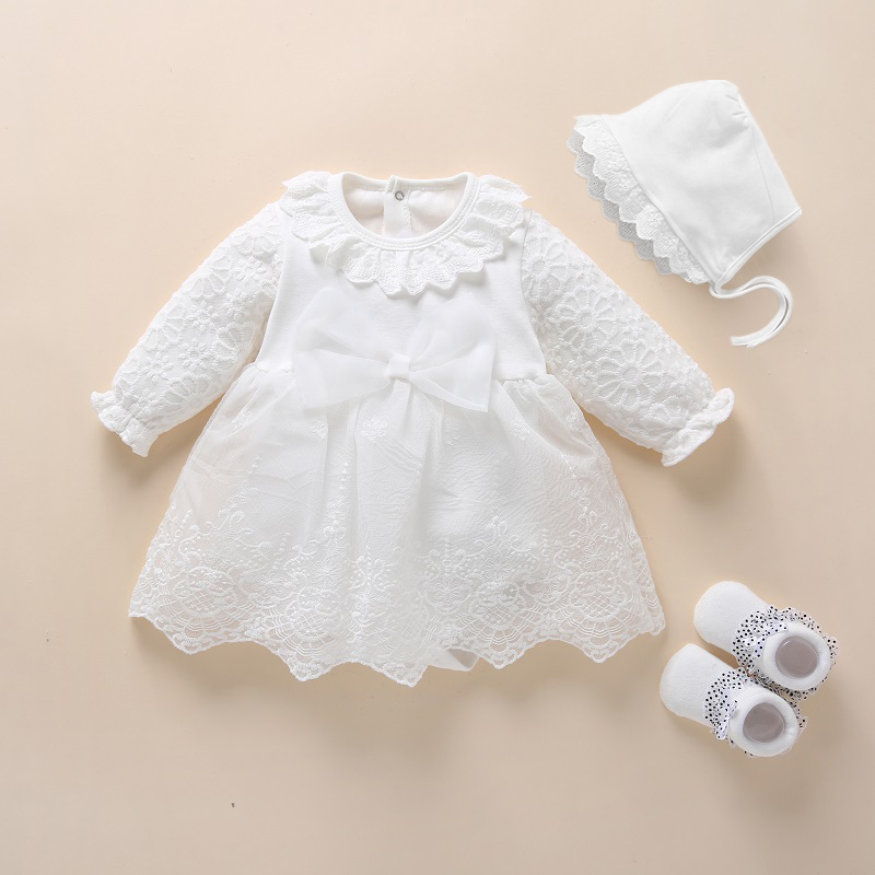 White Christening Dress For Baby Girl Long Sleeve Snow White Baby Dress Baby Baptism Dress Princess White Christening Dresses