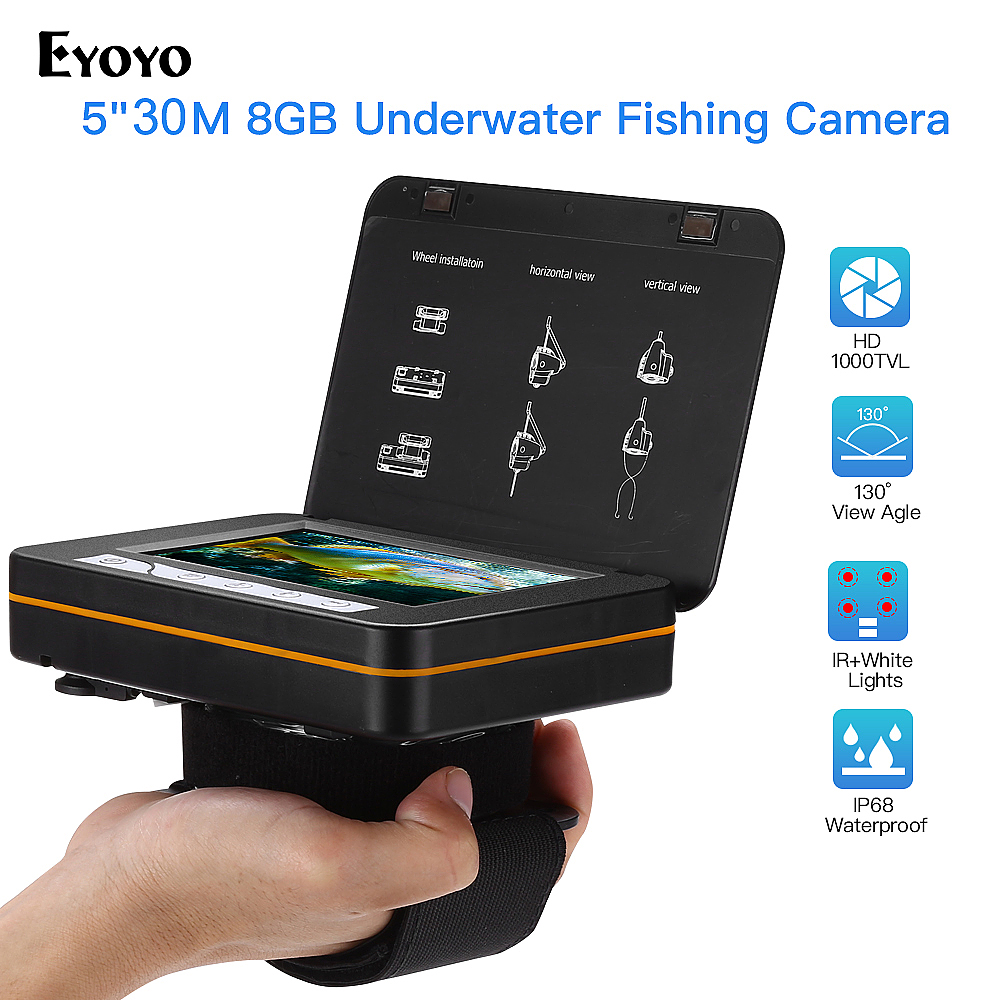 Eyoyo 5" Underwater Fishing Camera 30M 1000TVL Fish Finder camera peche Video Monitor kamera podwodna deeper fishfinder olta kam