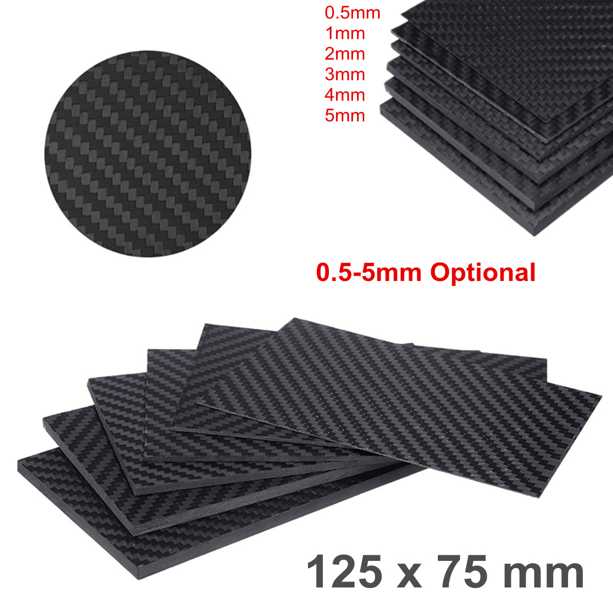 0.5-5MM 3K Matte Surface Twill Carbon Plate Panel Sheets High Composite Hardness Material Anti-UV Carbon Fiber Board 125X75 mm