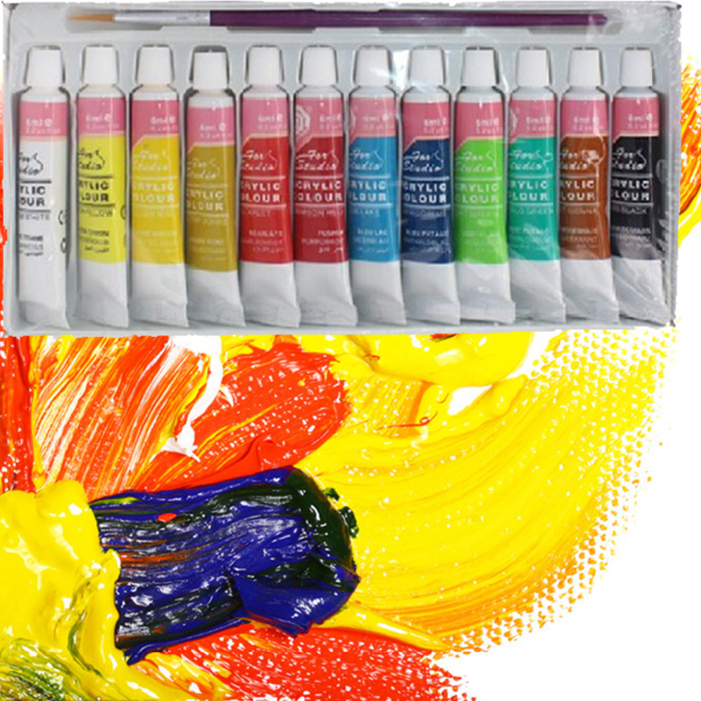 12 Colors Professional Acrylic Paints Set Hand Painted Wall Painting Textile Paint Brightly Colored Art Supplies peintur