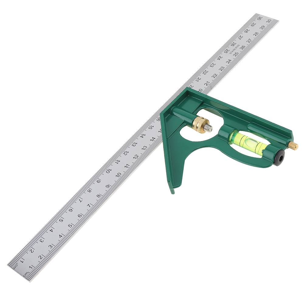 12 inch 300mm Adjustable Combination Square Angle Ruler 45 / 90 Degree with Bubble Level Multi-functional Measuring Tools